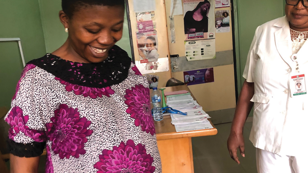 A mother-to-be during a prenatal visit in Nigeria.