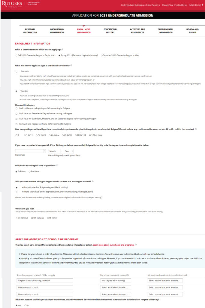 Screenshot - Application for Undergraduate Admission